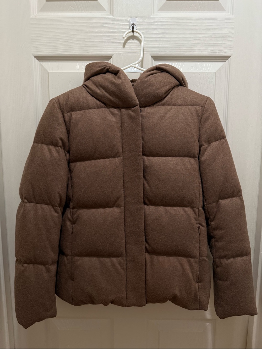 UNIQLO Wool Blend Down Puffer Jacket Coat Brown Women's Size S Hand Washable